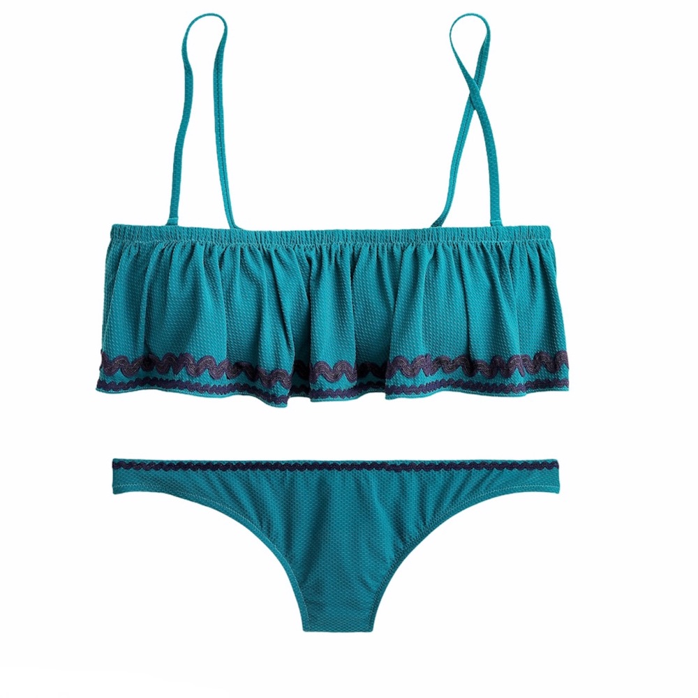J. Crew Bandeau Ruffle Lowrider Bikini with Rickrack Trim Size XL NWT
